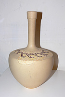 Tan Thin Necked Vase with Geometric Mosaic